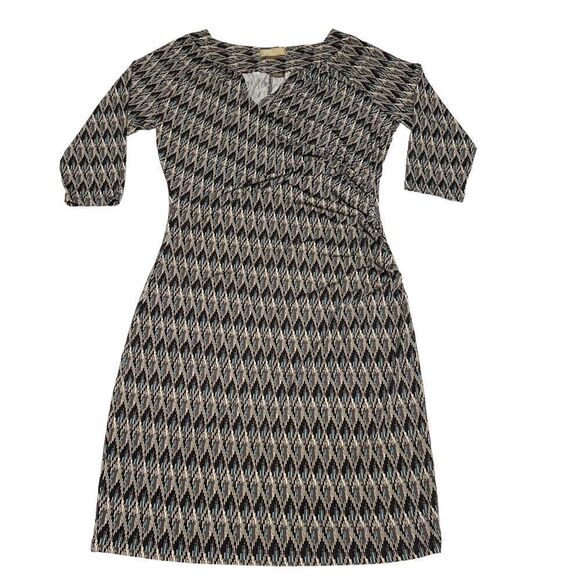 Miss Tina Midi Dress Keyhole V Neck Aztec Black Brown Tan Turquoise Print Medium - Picture 5 of 15